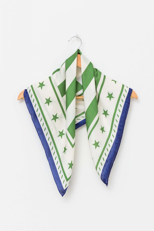 Square Scarf Green Stars + Stripes