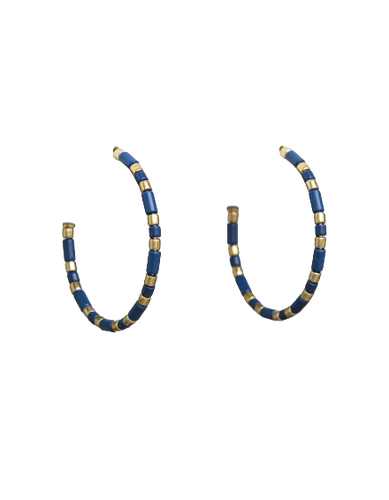 Blue and Gold Enamel Hoop Earrings