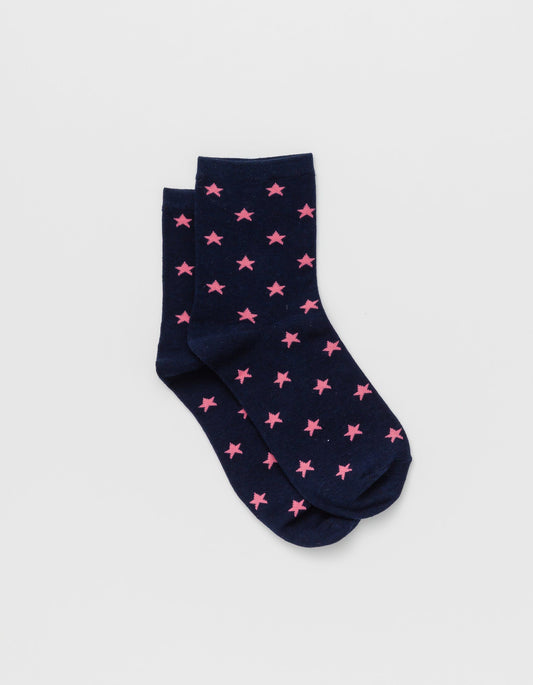 Navy with Pink Stars Socks